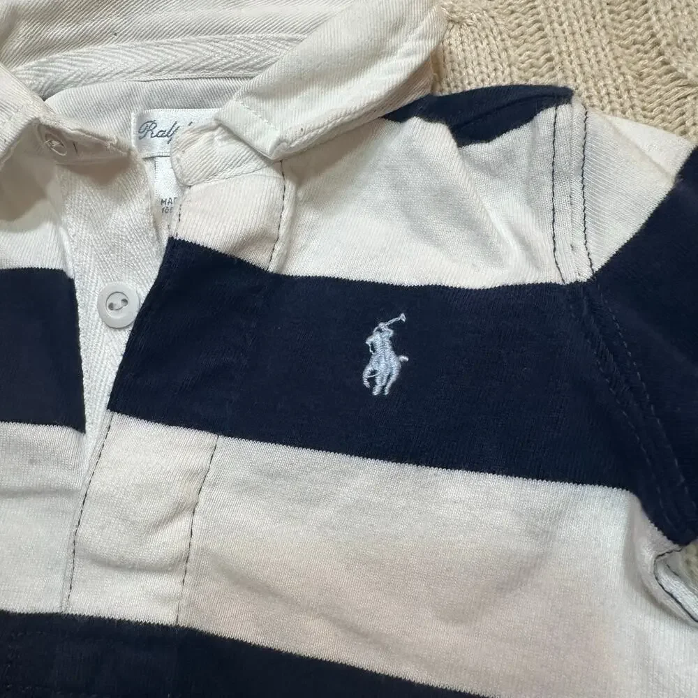 Ralph Lauren Baby Boy Striped Rugby Cotton Coverall sz 3m